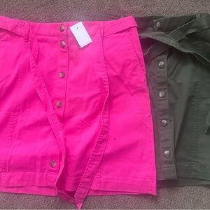 J. Crew Hot Pink and Olive Green Mini Skirts
